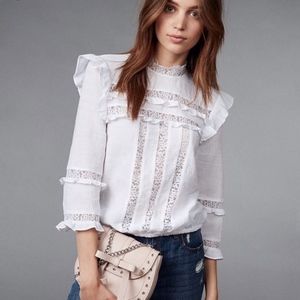 NWT Express Lace Inset Ruffle Top in White L
